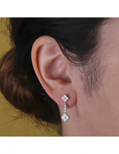 18K PENDIENTES ORO BLANCO DOBLE...