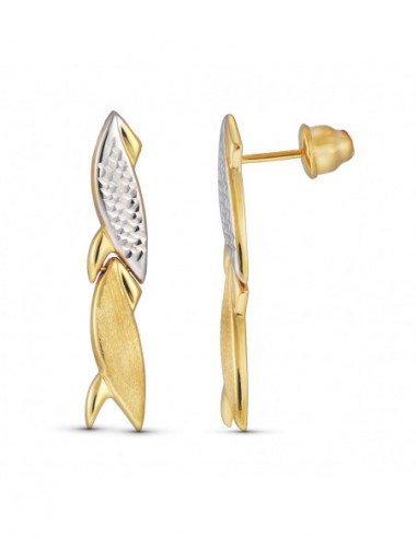 18K PENDIENTES BICOLOR TALLADOS.