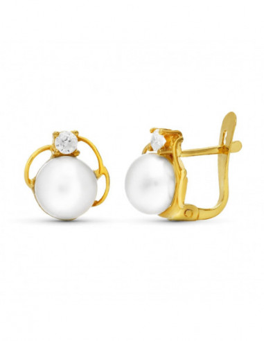 18K PENDIENTES PERLA Y CIRCONITAS 9X9 MM