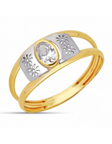 18K SORTIJA BICOLOR Y PIEDRA