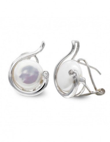 18K PENDIENTES ORO BLANCO PERLA BOTON...