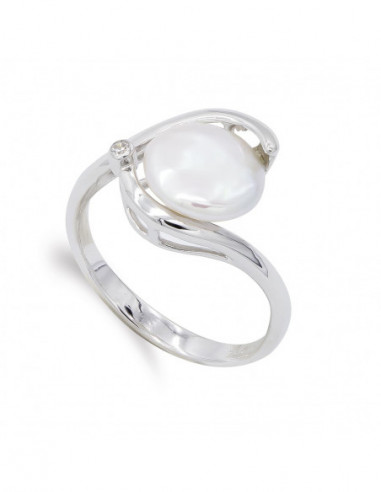 18K SORTIJA ORO BLANCO Y PERLA BOTON...