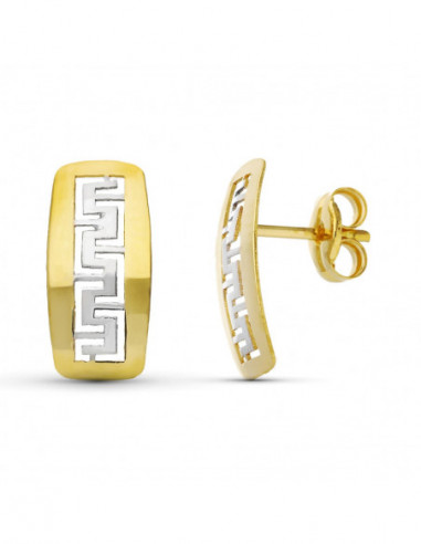 18K PENDIENTES ORO BICOLOR GRECA...