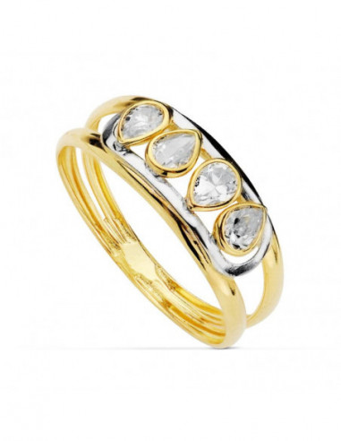 18K SORTIJA ORO BICOLOR PIEDRAS PERA