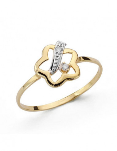 18K SORTIJA COMUNION BICOLOR FLOR...