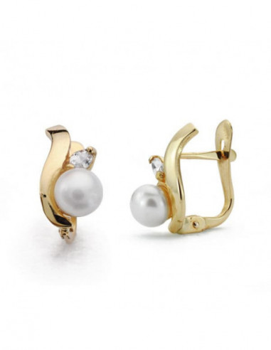 18K PENDIENTES COMUNION PERLA 12X6 MM