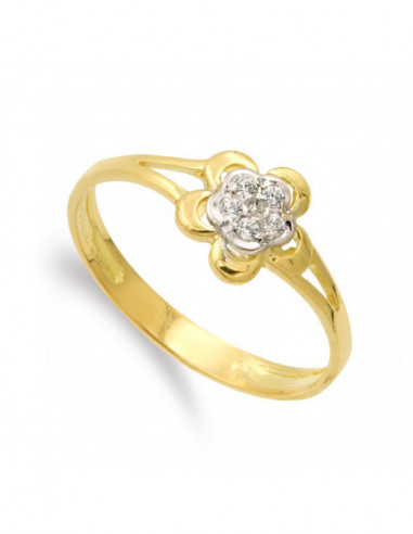 18K SORTIJA ORO BICOLOR CON FLOR Y...