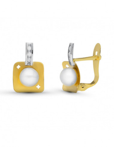 18K PENDIENTES ORO BICOLOR PERLA 12X8 MM