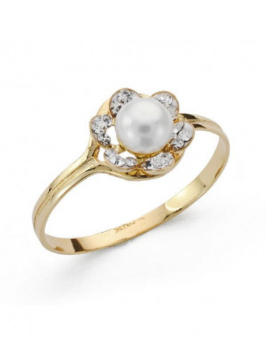 18K SORTIJA FLOR Y CIRCONITAS 8X8 MM