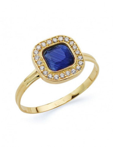 18K SORTIJA PIEDRA AZUL Y CIRCONITAS...
