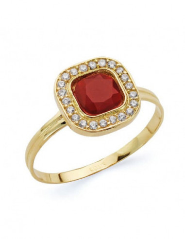 18K SORTIJA PIEDRA ROJA Y CIRCONITAS...