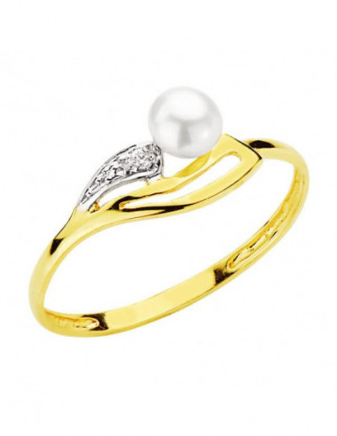 18K SORTIJA BICOLOR PERLA 4 MM