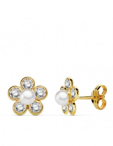 18K PENDIENTES FLOR CIRCONITAS 9X9 MM