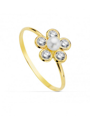 18K SORTIJA PERLA 3MM Y CIRCONITAS