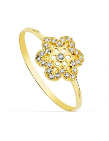 18K SORTIJA FLOR CIRCONITAS 9X9 MM