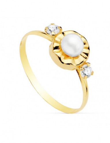 18K SORTIJA CIRCONITAS Y PERLA 4 MM