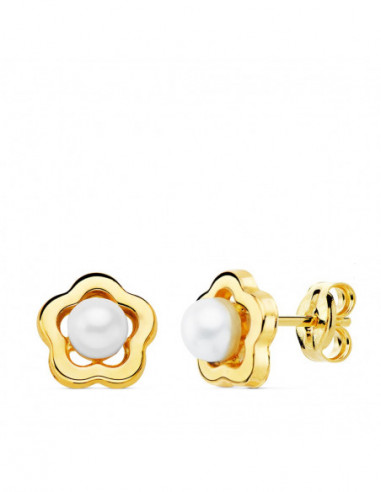 18K PENDIENTES ORO AMARILLO FLOR 8X8...