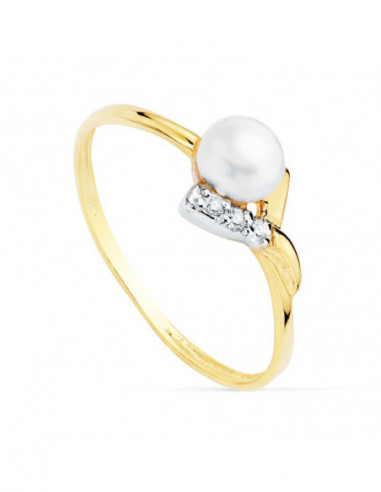 18K SORTIJA BICOLOR PERLA Y CIRCONITAS