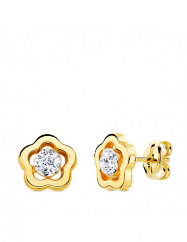 18K PENDIENTES ORO AMARILLO FLOR Y...