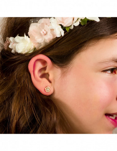 18K PENDIENTES ORO AMARILLO FLOR Y...