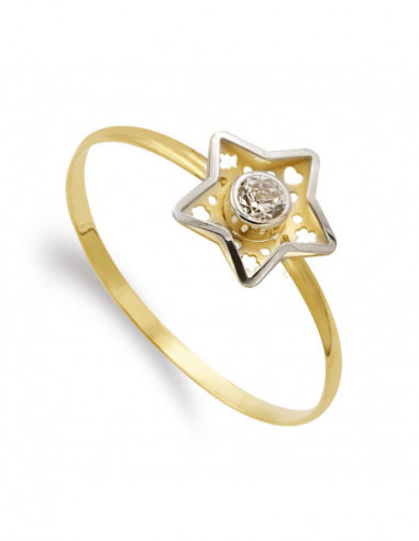 18K SORTIJA ORO BICOLOR ESTRELLA Y...