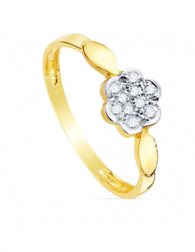 18K SORTIJA ORO BICOLOR FLOR CON...