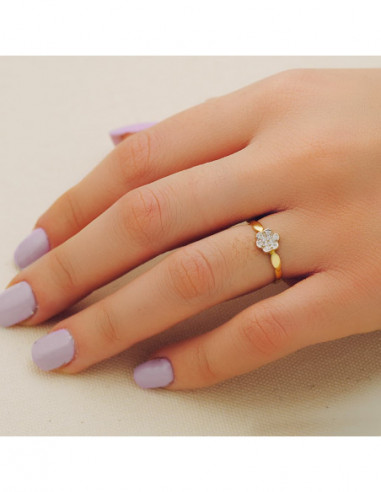 18K SORTIJA ORO BICOLOR FLOR CON...