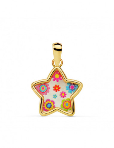 18K COLGANTE ESTRELLA NACAR COLORES....