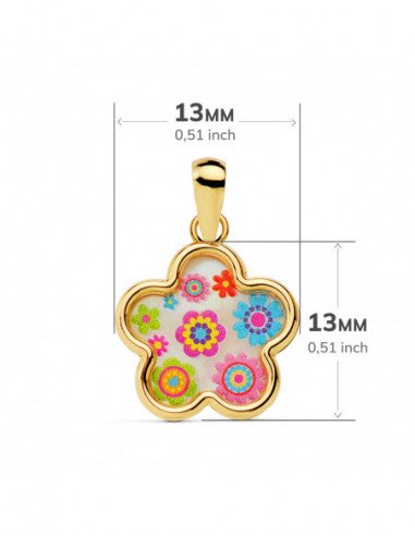 18K COLGANTE FLOR NACAR COLORES....