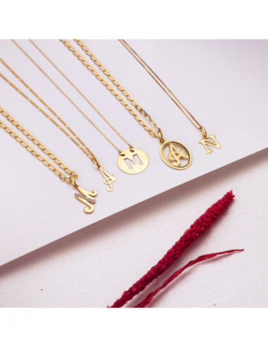 18K COLGANTE LETRA  M  15 MM CADENA...