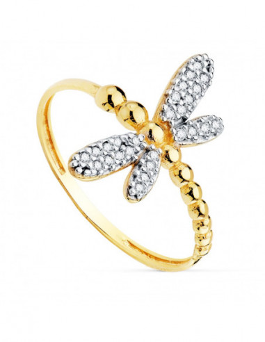 18K SORTIJA BICOLOR LIBELULA 17 MM
