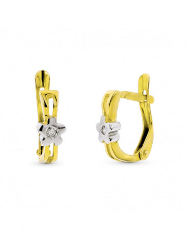18K PENDIENTES ORO BICOLOR FLOR CON...