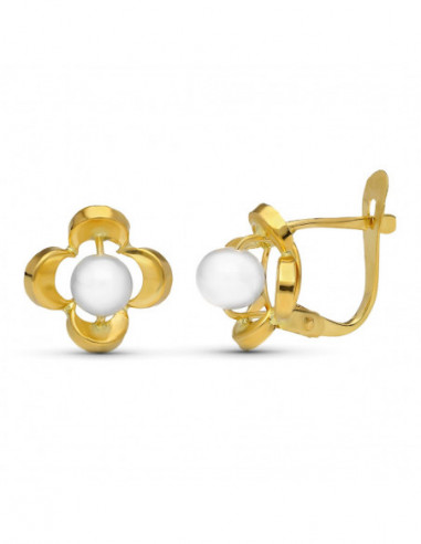 18K PENDIENTES ORO AMARILLO FLOR Y...