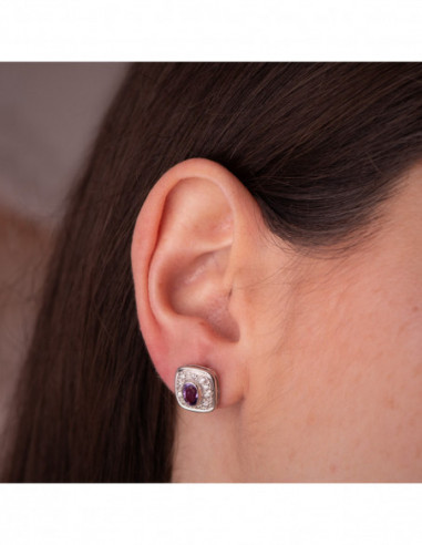 18K PENDIENTES ORO BICOLOR AMATISTA Y...