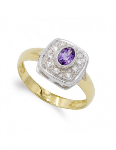 18K SORTIJA ORO BICOLOR AMATISTA Y...