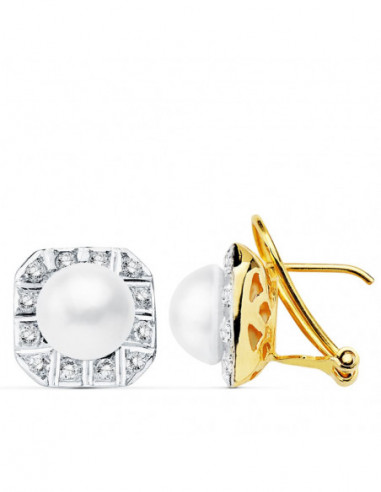 18K PENDIENTES BICOLOR PERLA...