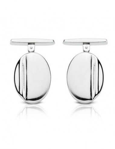 18K GEMELOS ORO BLANCO OVAL MATE y...