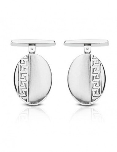 18K GEMELOS ORO BLANCO OVAL GRECA...