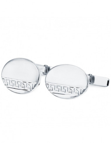 GEMELOS ORO BLANCO OVAL GRECA MATE Y...