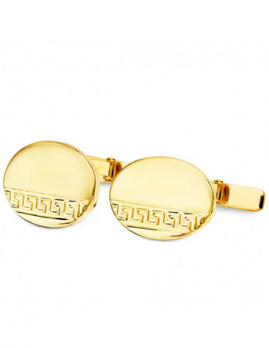 GEMELOS ORO AMARILLO OVAL GRECA MATE...