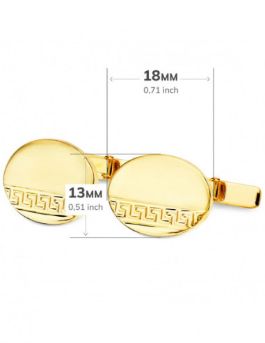 GEMELOS ORO AMARILLO OVAL GRECA MATE...