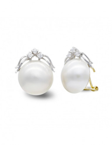 18K PENDIENTES ORO BICOLOR PERLA...