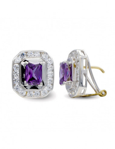 18K PENDIENTES ORO BICOLOR AMATISTA...