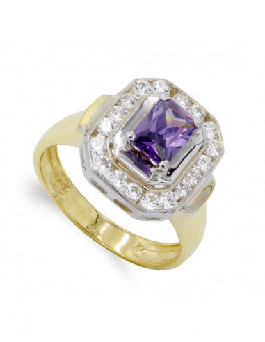 18K SORTIJA ORO BICOLOR AMATISTA 7X5 MM