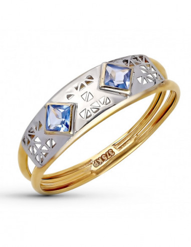 9K SORTIJA ORO BICOLOR AGUA MARINA