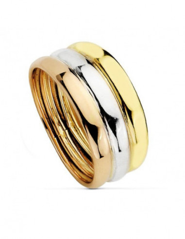 9K SORTIJA ORO TRICOLOR BRILLO 3 AROS