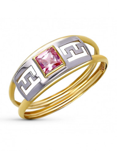 9K SORTIJA ORO BICOLOR PIEDRA ROSA