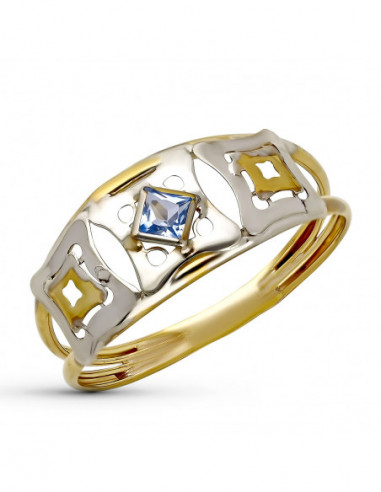 9K SORTIJA ORO BICOLOR PIEDRA AZUL