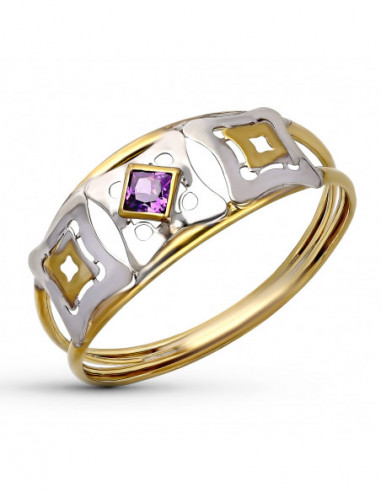 9K SORTIJA ORO BICOLOR PIEDRA AMATISTA