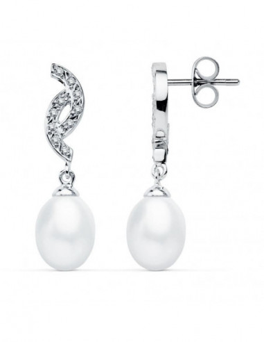 9K PENDIENTES ORO BLANCO PERLA 30X9 MM